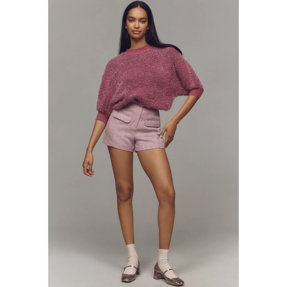 ANTHROPOLOGIE The Violetta Short-Sleeve Tinsel Sweater by Maeve in Pink - Picture 2 of 4